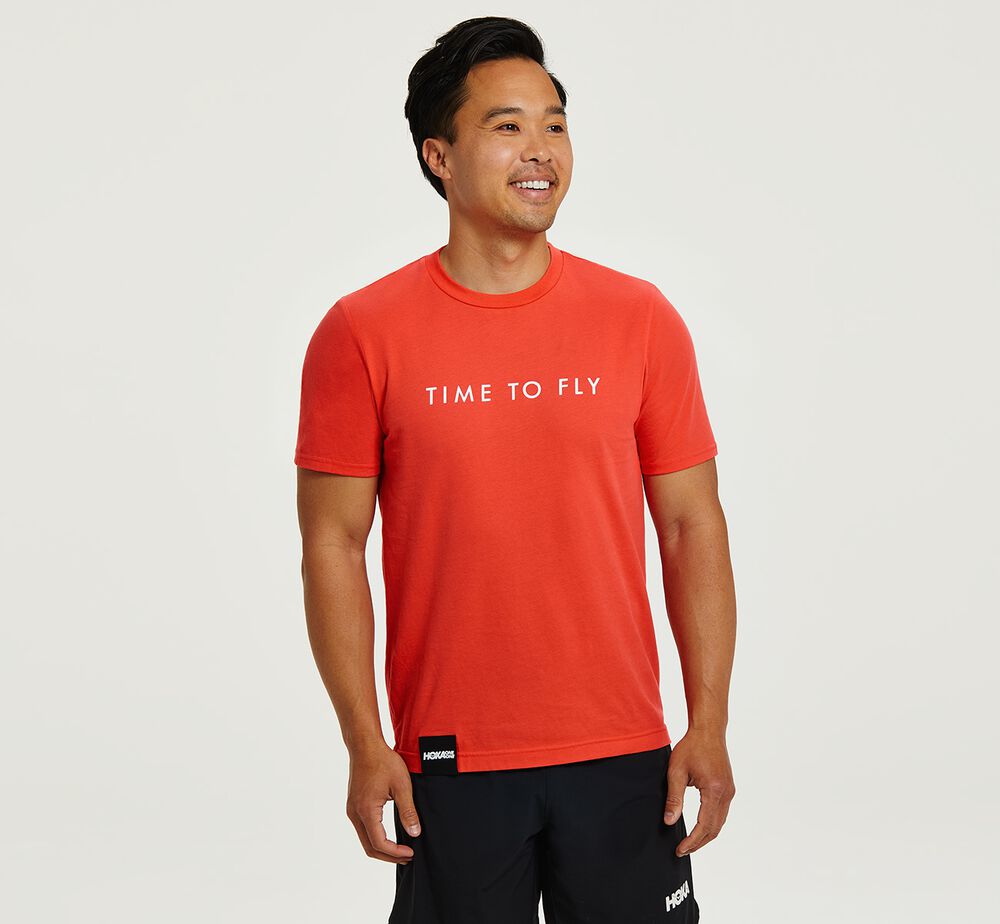 Hoka One One Brand T-Shirt Herr Röda/Vita - SE-4650917